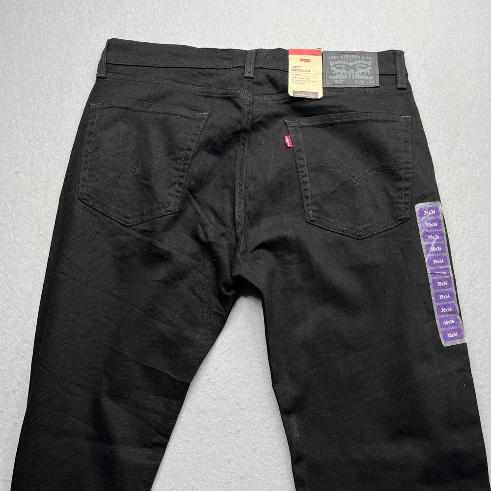 Levi's 505 Regular Fit Jeans Black 36x34 New With Tags Streetwear Classic Denim